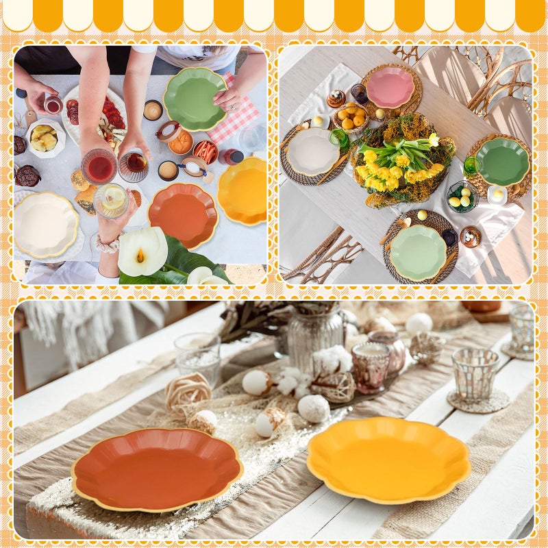 Tiangrid 72 Pcs Boho Color Paper Plates 9 Inch Colorful Rainbow Scalloped Paper Disposable Dinner Dessert Plates for Birthday Wedding Bridal Party Supplies, 6 Colors - Image 5